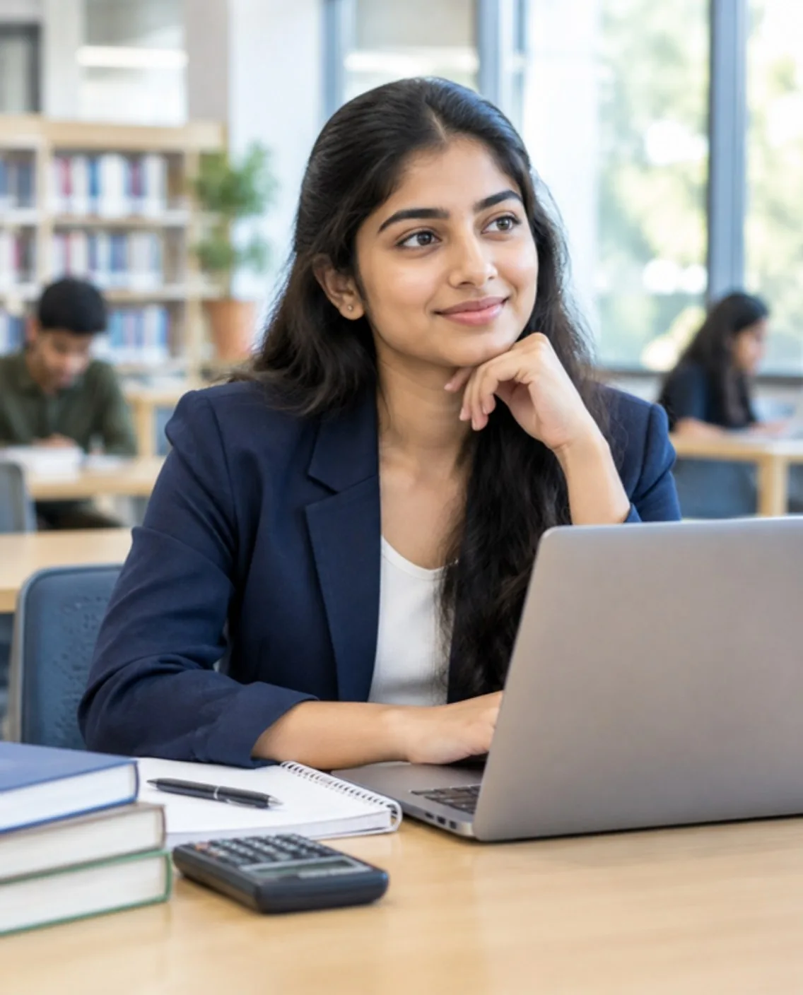 Student planning her career on a laptop